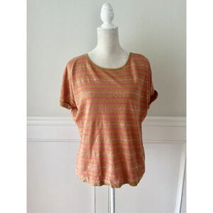 Boden Brown & Pink Sparkle Stripe Short Sleeve Sweater Size 8